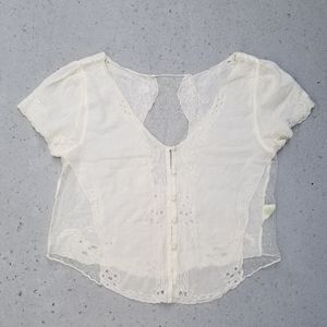 Y2K Embroidered Floral Button Up Peasant Top